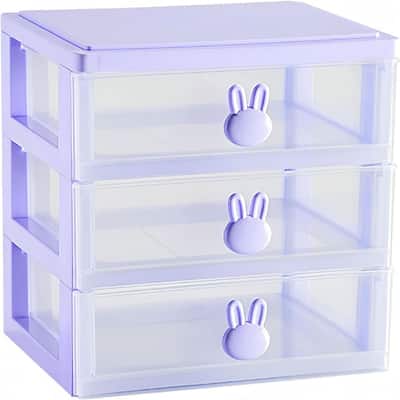3 Drawer Storage Organizer Purple Plastic