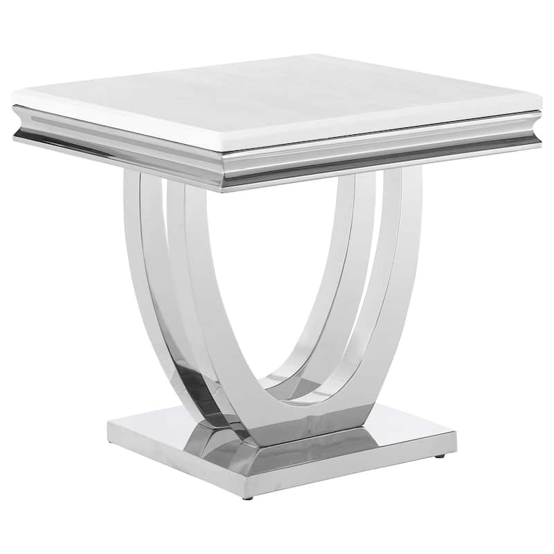 Kerwin Square Sintered Stone Top End Table White and Chrome - Polished Stainless Steel - Marble