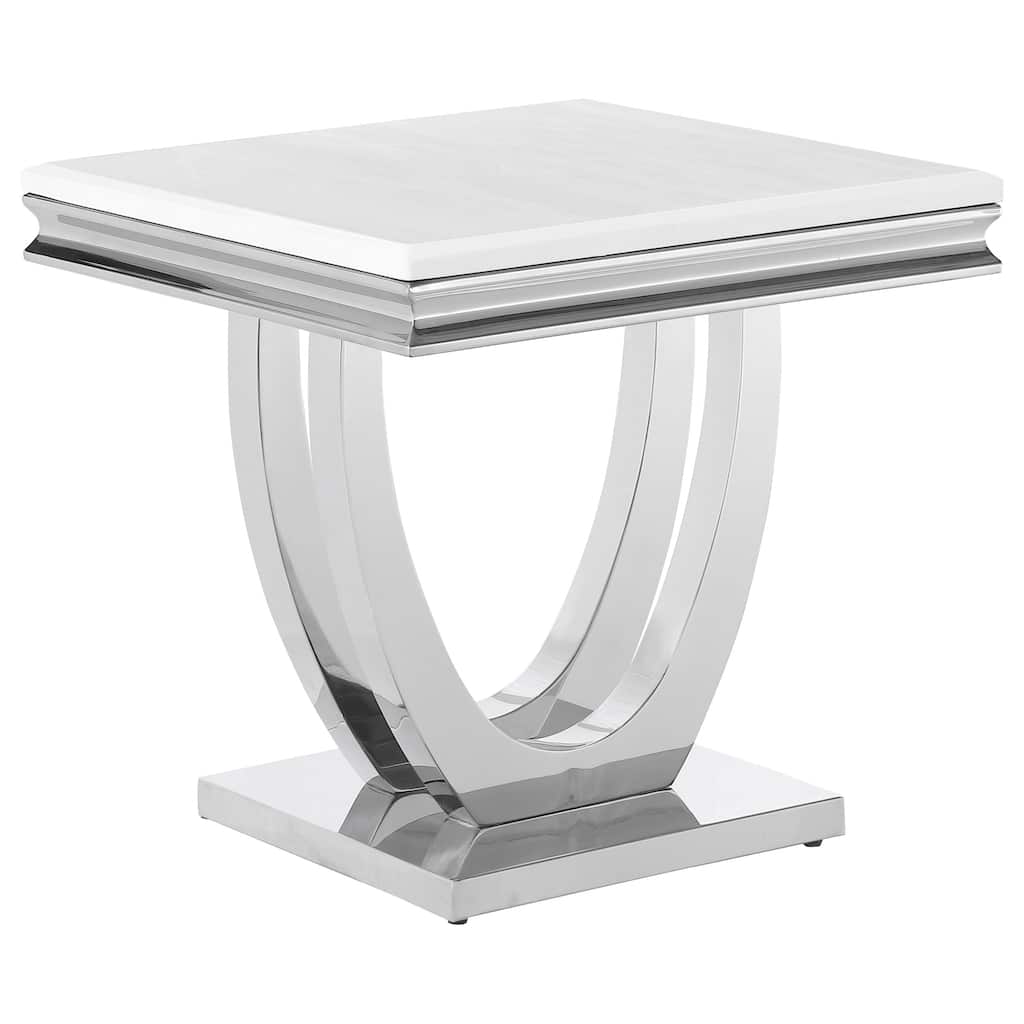 Kerwin Square Sintered Stone Top End Table White and Chrome