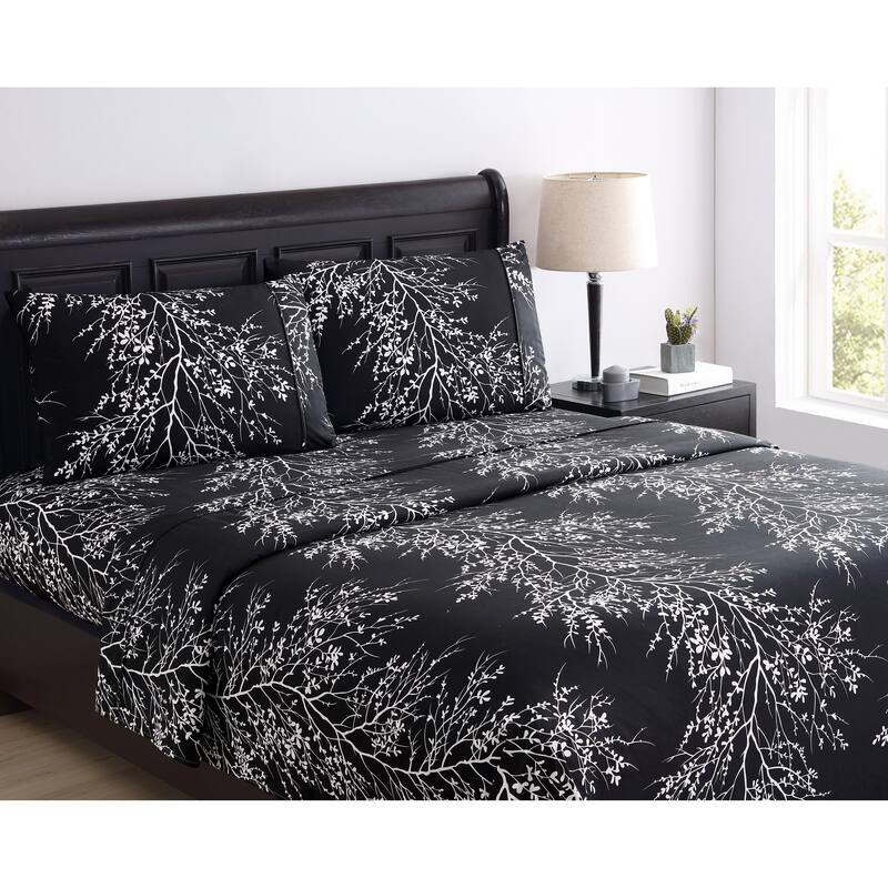 SL SPIRIT LINEN HOME EST. 1988 Foliage Microfiber Sheet Set - Full - Black