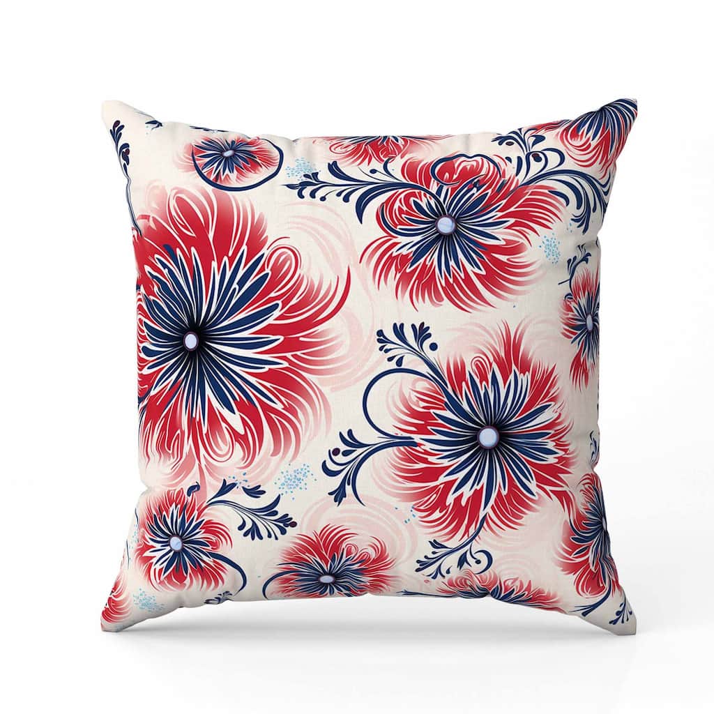 Breezy Flowers Faux Suede Reversible Throw Pillow Red and Blue