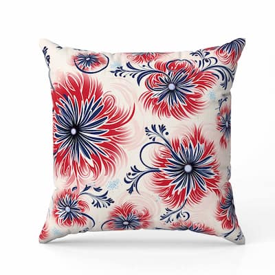 Breezy Flowers Indoor/Outdoor Reversible Throw Pillow Red and Blue
