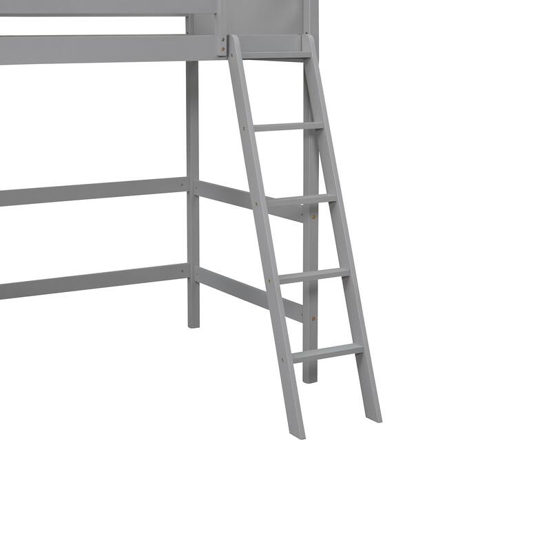 Solid Wood Twin Loft Bed with Ladder, 14 Slats, Space-Saving Design