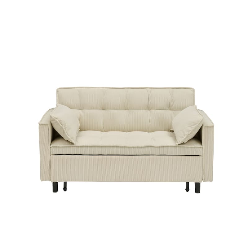 54.3'' Modern Corduroy Upholstered Convertible Sofa Bed with Side Pocket and Pillows