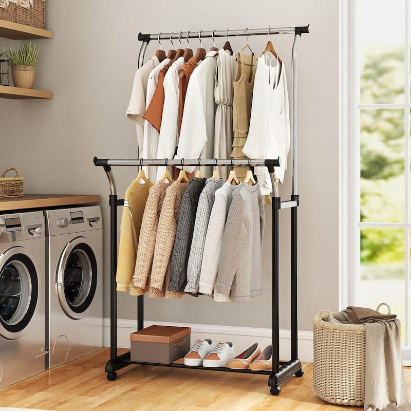 Costway Rolling Clothes Rack with Adjustable Height, Heavy-Duty Metal - See Details