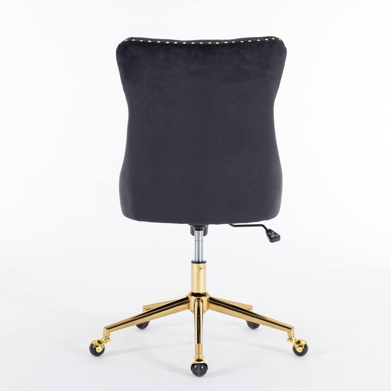 Velvet Upholstered Tufted Button Home Office Chair with Golden Metal Base,Adjustable Desk Chair Swivel Office Chair