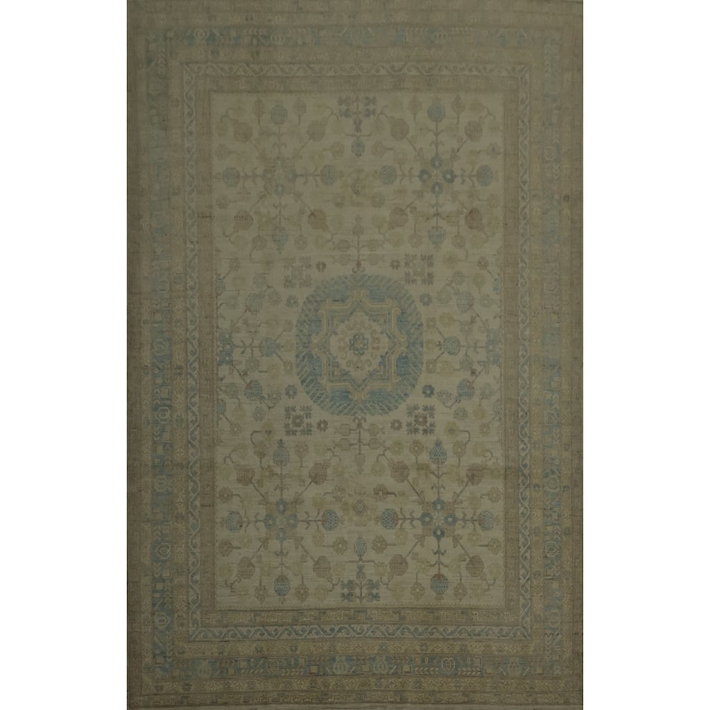 Hand Knotted Oriental 100% Wool Carpet Transitional Floral Beige & Ivories Khotan Area Rug - 12' 1'' X 9' 3''