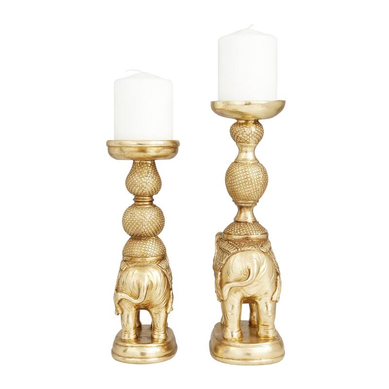 Polystone Elephant Candle Holder with White Wash Finish - Set of 2 - Roche River Decor