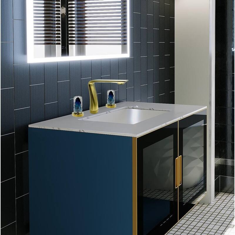 Modern Widespread 3 Hole, 2-handle Bathroom Faucet with Blue Glass Handles