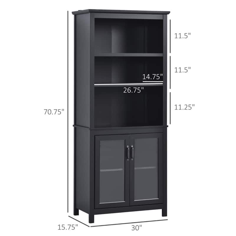 70" Tall Wooden Bookcase with Adjustable Shelves and Glass Door Storage Cabinet for Living Room - 30" W x 15.75" D x 70.75" H