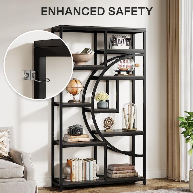 Bookshelf Industrial 5 Tier Etagere Bookcase, Freestanding Tall Bookshelves