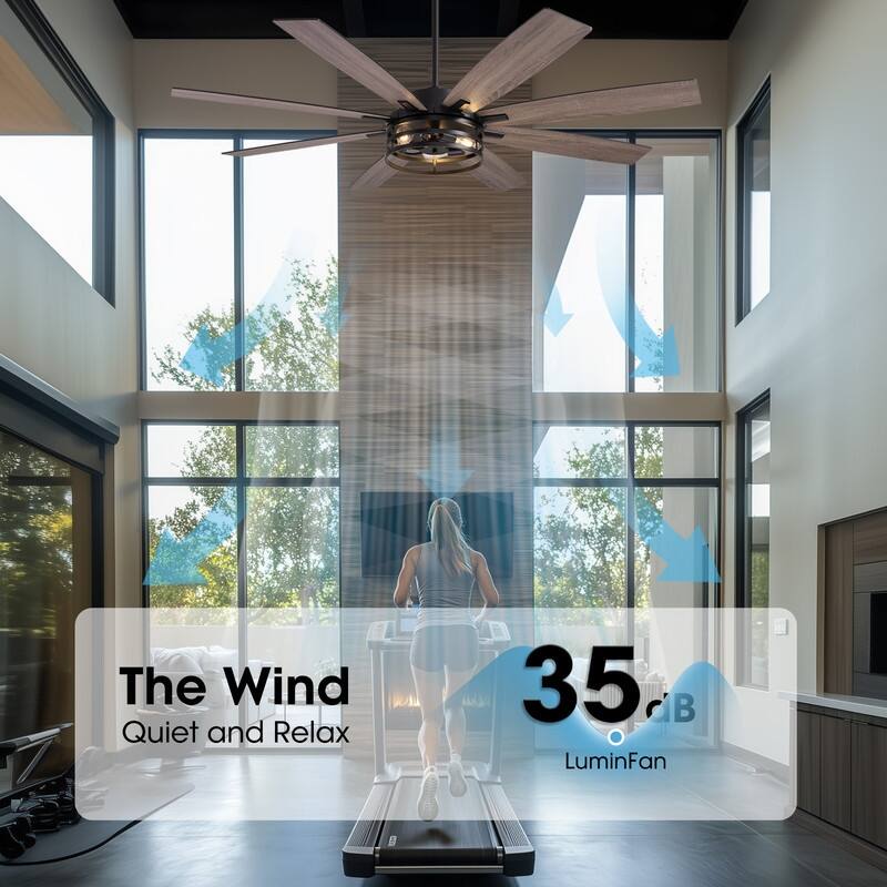 72 inch Large Ceiling Fans with Lights and Remote, Indoor/Outdoor Black Modern Ceiling Fan for Kitchen Living Room - 72 inch