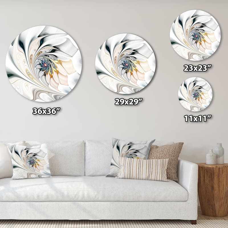 Designart 'White Stained Glass Floral Art' Floral Round Metal Wall Art Print