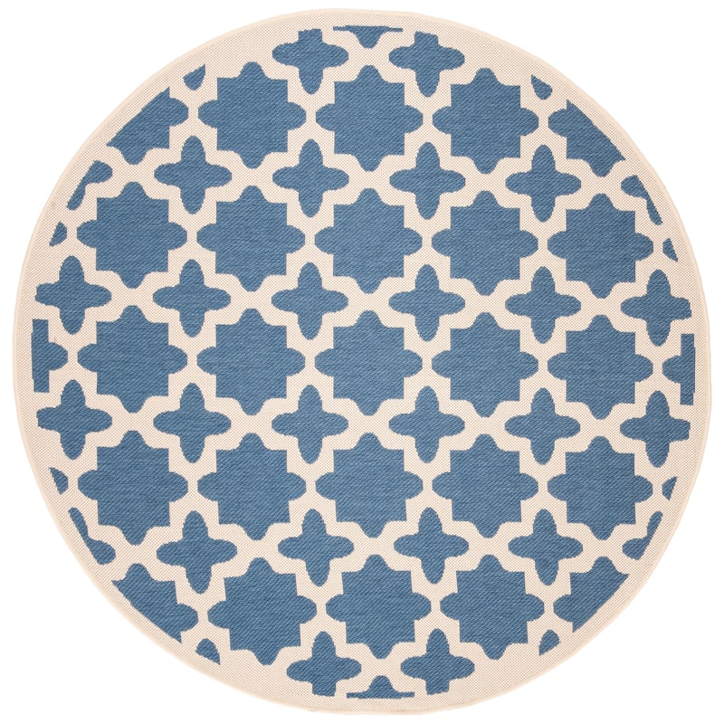 SAFAVIEH Courtyard Dorthey Indoor/ Outdoor Waterproof Patio Backyard Rug - 5'3" Round - Blue/Beige