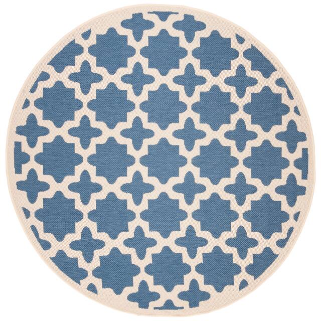 SAFAVIEH Courtyard Dorthey Indoor/ Outdoor Patio Backyard Rug - 5'3" x 5'3" Round - Blue/Beige