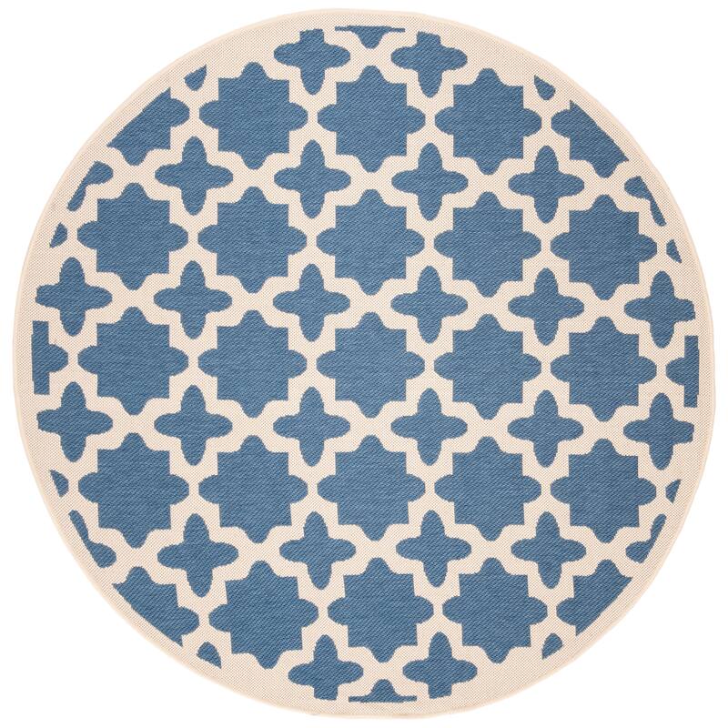 SAFAVIEH Courtyard Dorthey Indoor/ Outdoor Waterproof Patio Backyard Rug - 5'3" x 5'3" Round - Blue/Beige