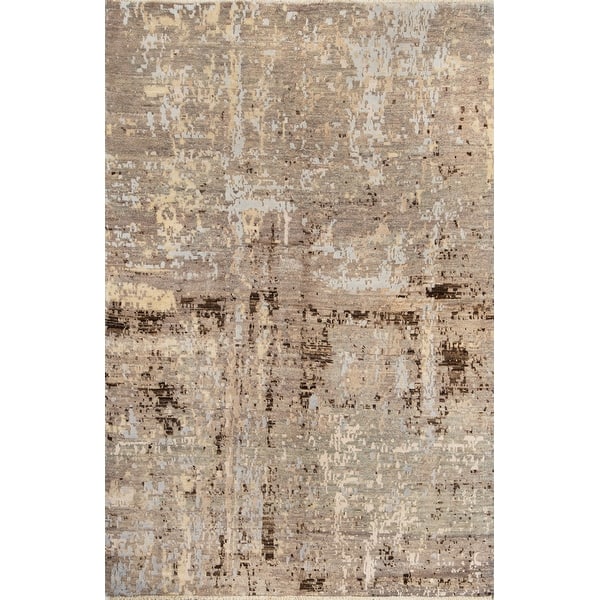 slide 1 of 8, Momeni Heirlooms Modern Hand Knotted Woo And Silk Taupe Area Rug - 4'1" X 6'4"