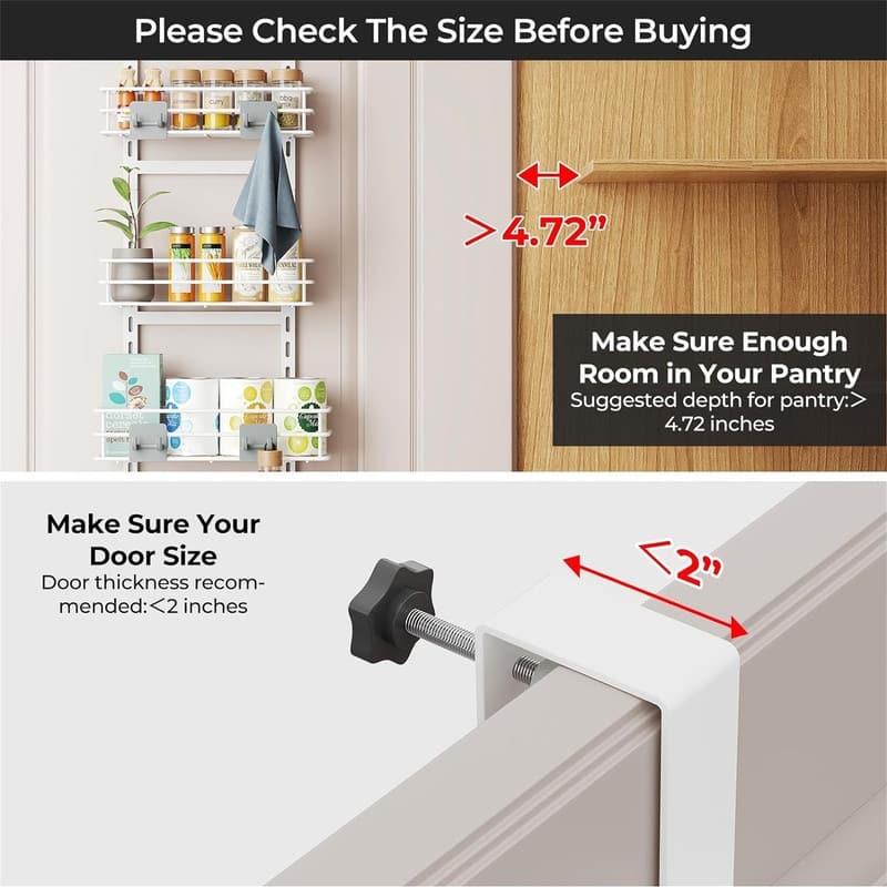 Adjustable 5Tier Over the Door Pantry Organizer12 Inches - 4.92"D x 10.24"W x 4.92"H