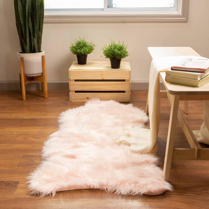 Silver Orchid Parrott Faux Fur Sheepskin Area Rug - 2' 6" x 4' Shaped - Light Pink