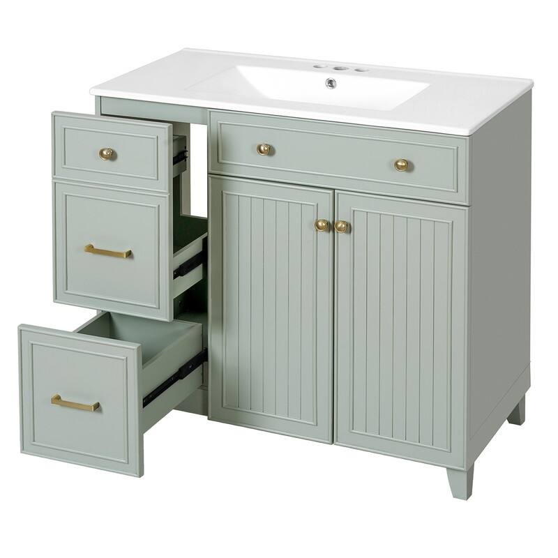 Transitional Style 36-inch Bathroom Vanity with Ceramic Sink, 2 Soft-Close Doors Freestanding Cabinet with 2 Drawers