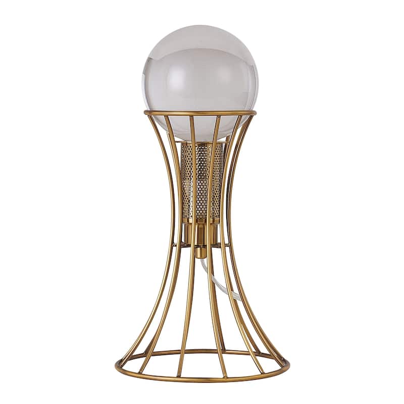 1 Light Antique Brass Metal Table Lamp With Crystal Ball