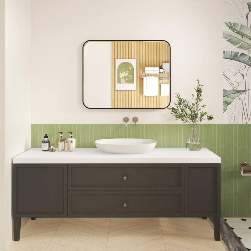 Organnice Rectangular Aluminum Frame Vanity Bathroom Mirror with Clear Glass