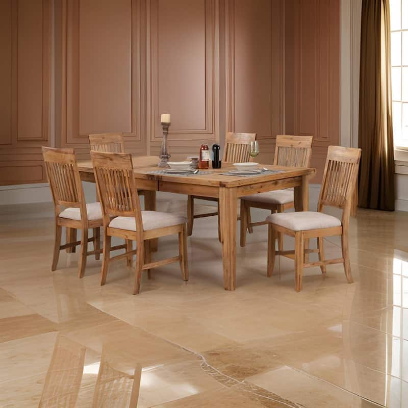 Dining Table, 60-78 Inch Extendable Top, Natural Brown Acacia Wood