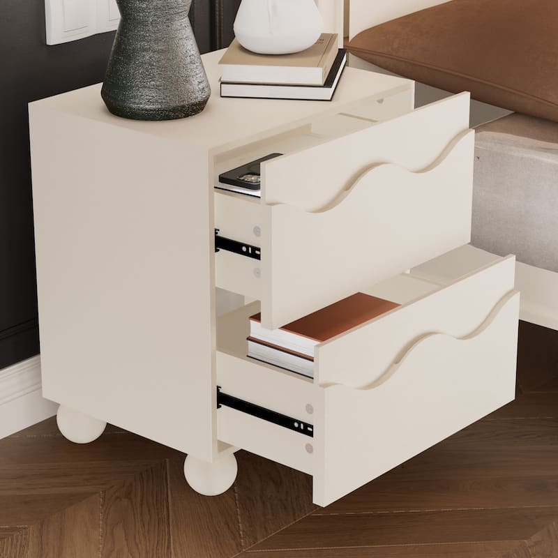 Wave Front 2 Drawers Nightstand Accent End Table Bedside Table