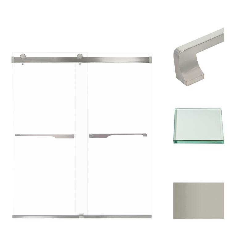 Brianna 60 in. W x 70 in. H By-Pass Frameless Shower Door with Clear Glass - 56-60-in W x 70-in H - Brushed Stainless