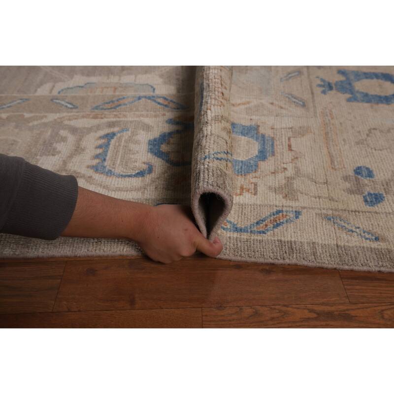 Transitional Oushak Turkish Rug Handmade Beige Oriental Wool Carpet - 9'1"x 11'9"