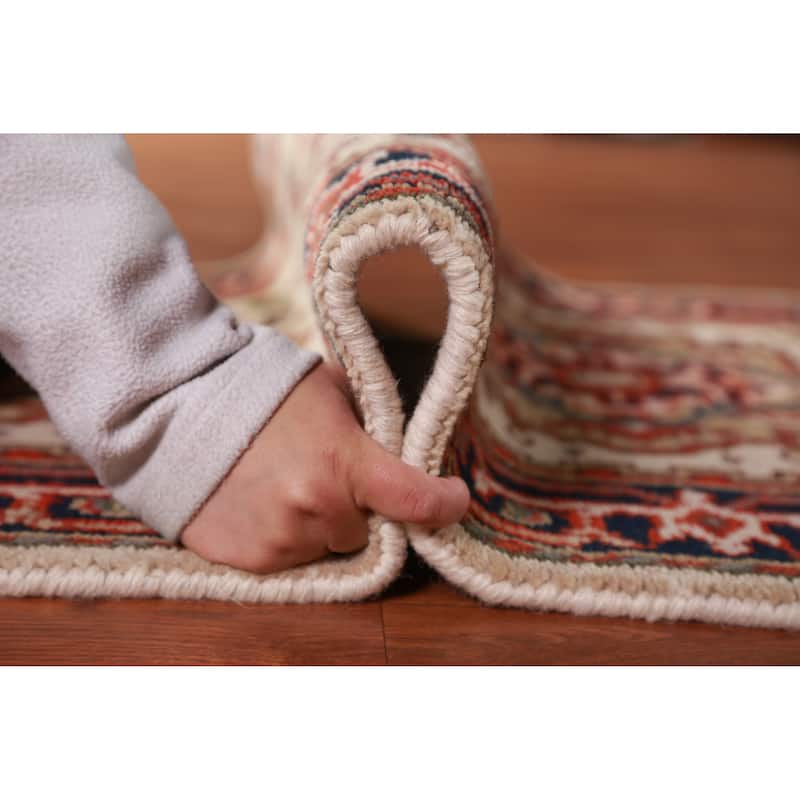 Hand Knotted Oriental 100% Wool Carpet Traditional Geometric Beige & Ivories Heriz (serapi) Runner Rug - 8' 0'' X 2' 7''