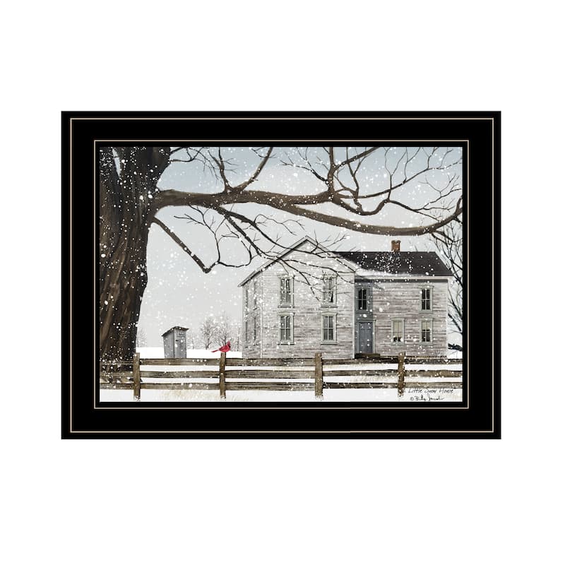 TrendyDecor4U Farmhouse "A Little Snow House" Framed Print Wall Art by Billy Jacobs - Winter Color - 15 x 19 - Black