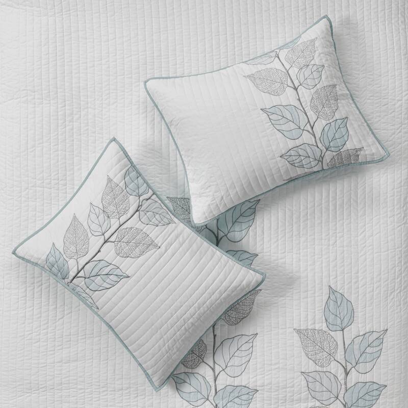 GDF Studio - Leaf Embroidered Reversible Quilt Set with Decorative Pillows