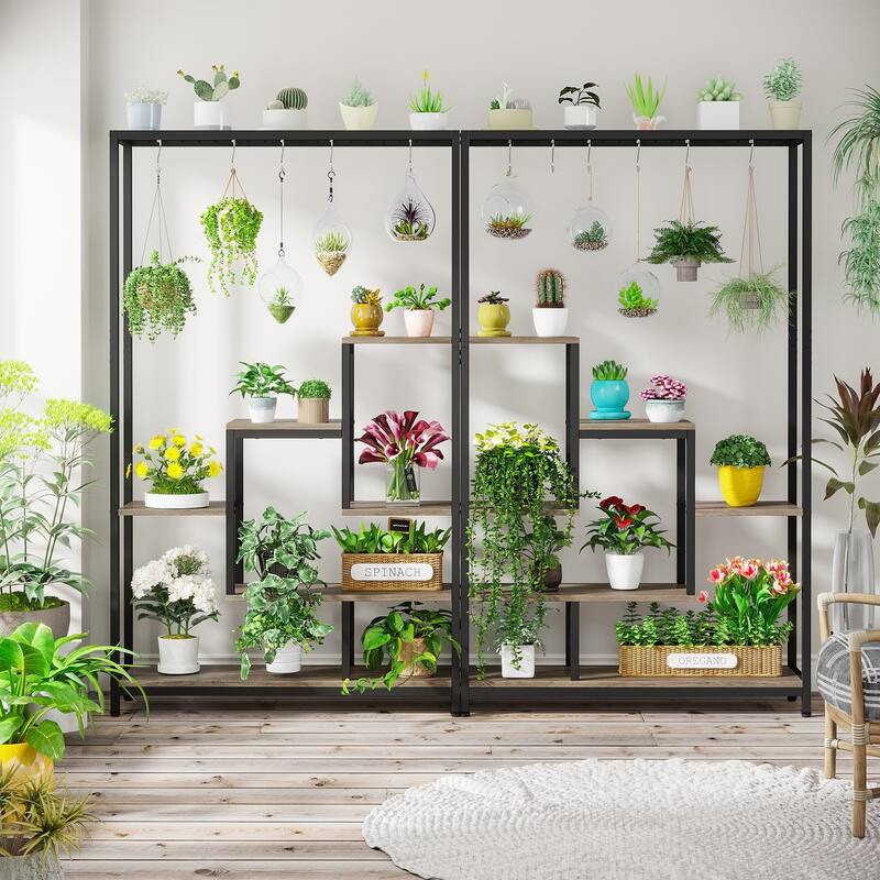5-Tier Tall Indoor Plant Stand, Large Plant Shelf with 10PC S Hanging Hooks