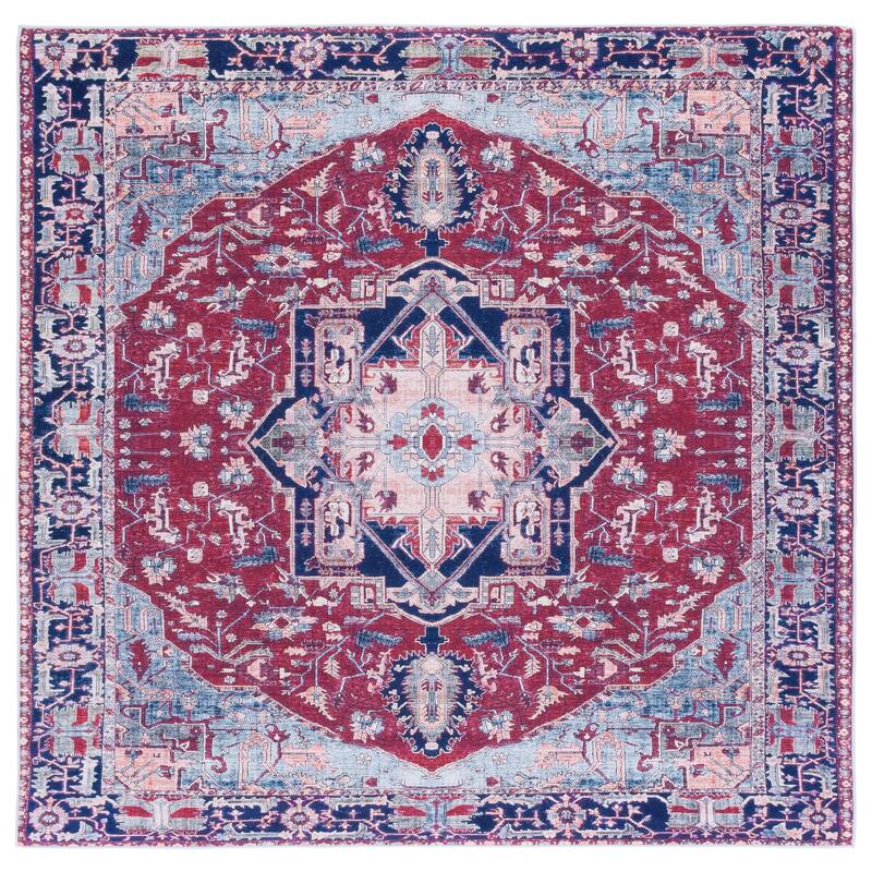 SAFAVIEH Tucson Machine Washable Slip Resistant Mathilde Oriental Medallion - 6'6" x 6'6" Square - Red/Navy - Square