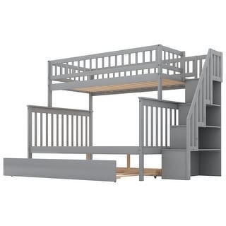 Gray Twin over Full Wood Bunk Bed with Trundle and Staircase, 4 Side ...