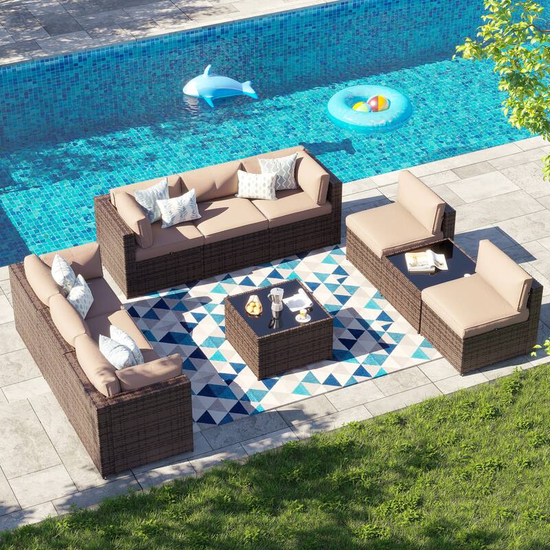 AOXUN Wicker Rattan Outdoor Sectional Sofa Set with Coffee Table