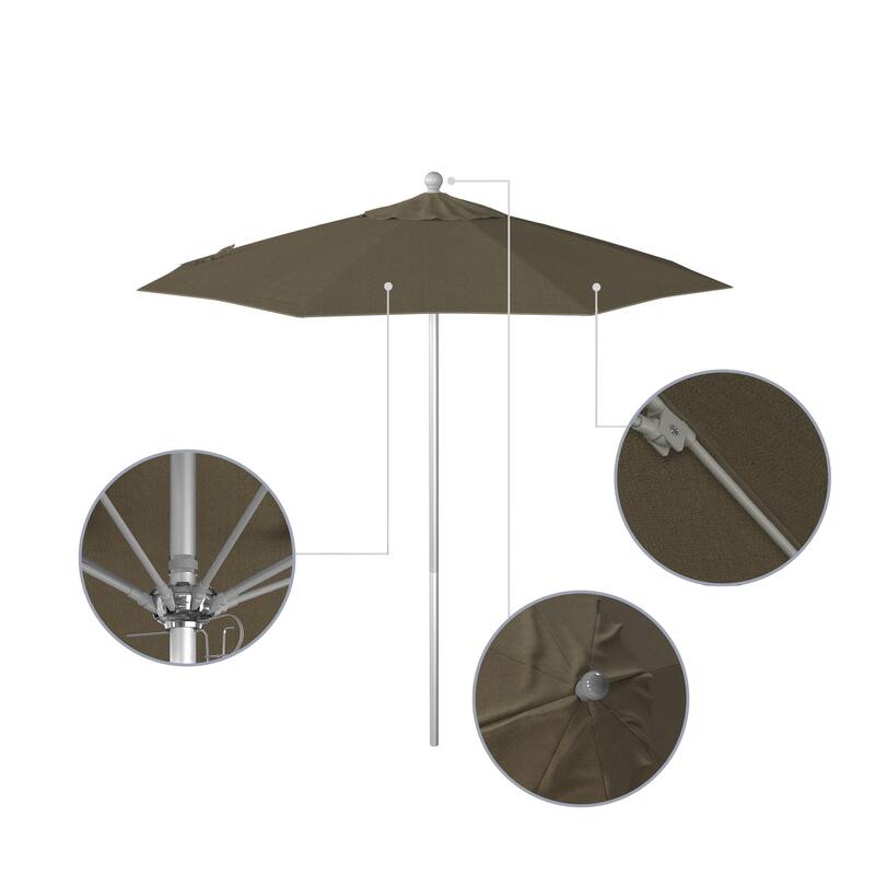 California Umbrella 7.5' Rd. Aluminum Frame, Fiberglass Rib Market Umbrella, Push Open,Anodized Silver Finish, Olefin Fabric