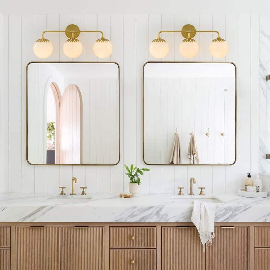 3-Light Opal Glass Bubble Brass Bathroom Vanity Light - 23in