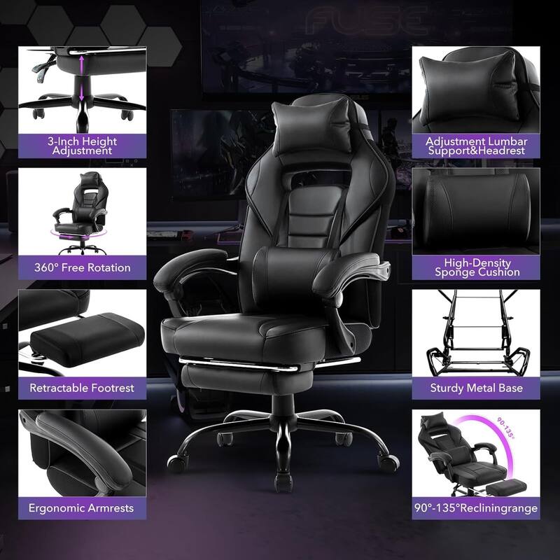 Office Gaming Chair with Footrest Adjustable Headrest for Gaming Working Relaxing
