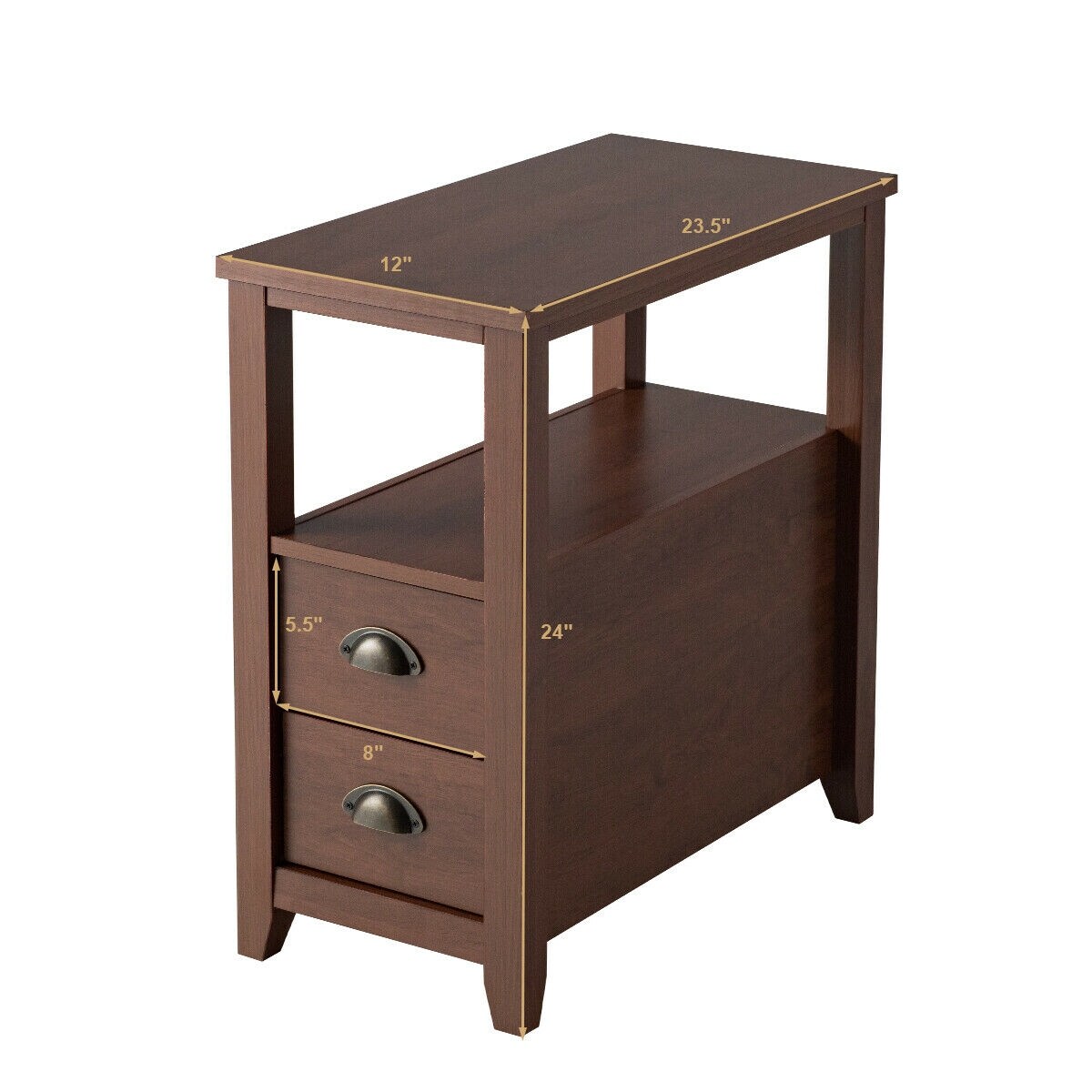 Shop Gymax End Table W 2 Drawer Shelf Nightstand Rustic Style Brown On Sale Overstock 30618803