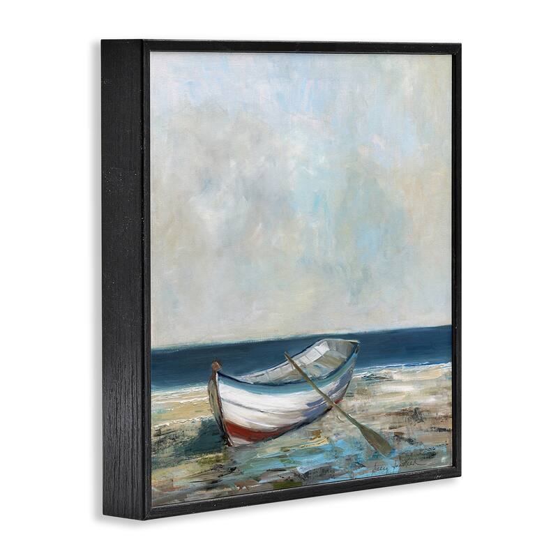 Stupell Boat & Oar on Shore Framed Giclee Art Design By Sally Swatland