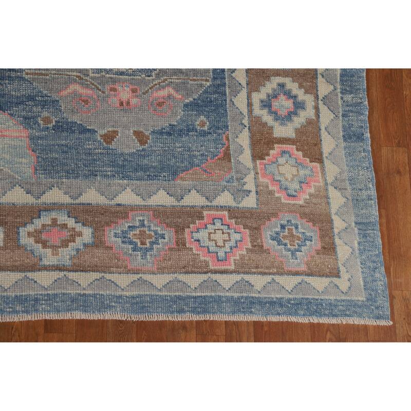 Hand Knotted Oriental 100% Wool Carpet Transitional Geometric Navy Blue & Blues Oushak Area Rug - 11' 0'' X 8' 4''