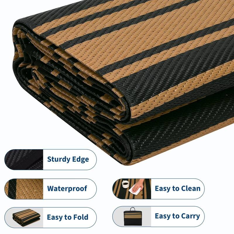 Outdoor Rug Waterproof Mat Outside Rugs for Patio Camping Balcony Modern Strip Plastic Straw Rug