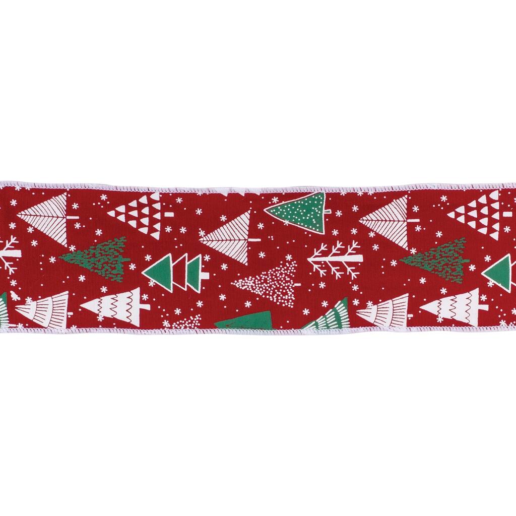 Christmas Tree Wired Craft Ribbon - 4" x 10 Yards - Red and Green