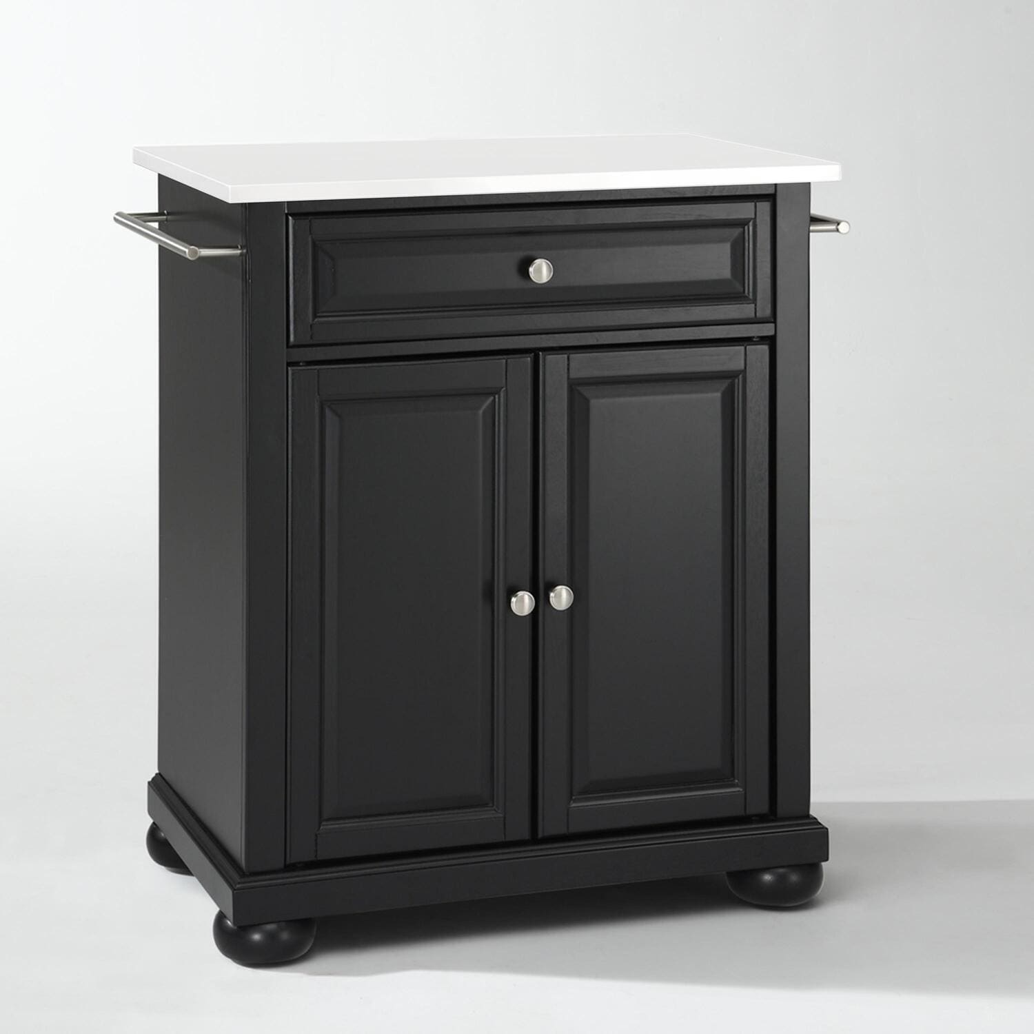 Kitchen Island Cart Portable Stone Top Storage Island Modern Kitchen Furniture - Black