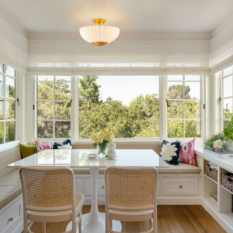 15'' in. W Brass Frosted White Glass Semi Flush Mount Ceiling Light - 15