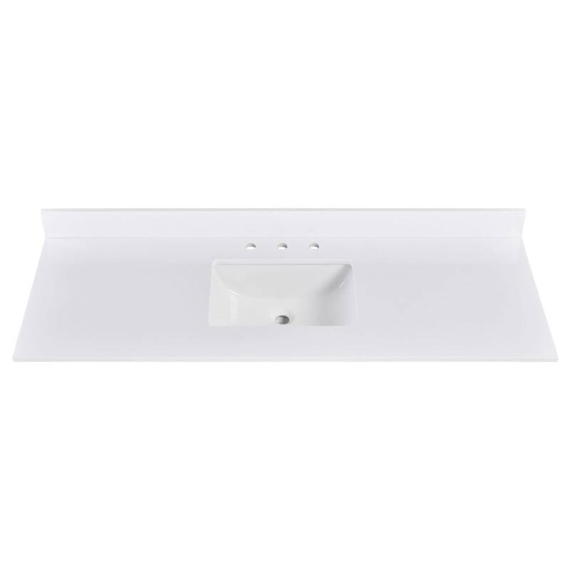 PROOX 60 inch Culture Marble Bath Solid White Vanity top with Single Rectangular Sink - 60 in. W x 22 in. D