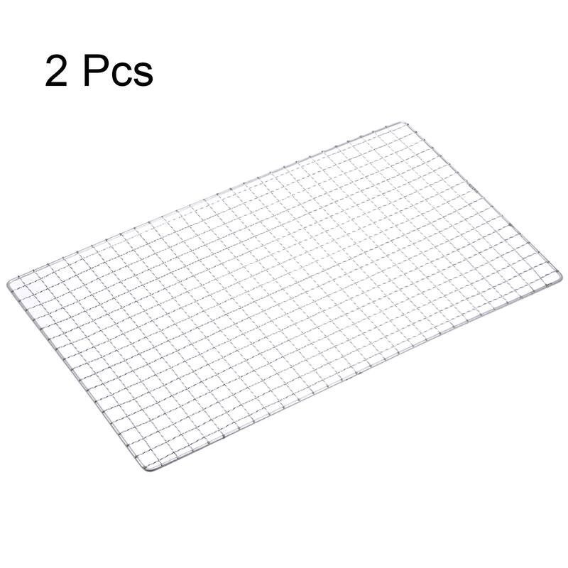 2pcs Square BBQ Grill Net 17.3"x10.2" Electroplated Stainless Steel Barbecue Net