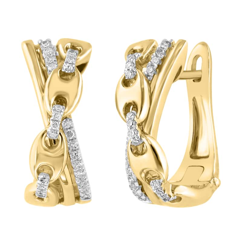 EFFY Women's Gold over 925 Sterling Silver Diamond Pave Cross Over Hoop Earrings - Yellow